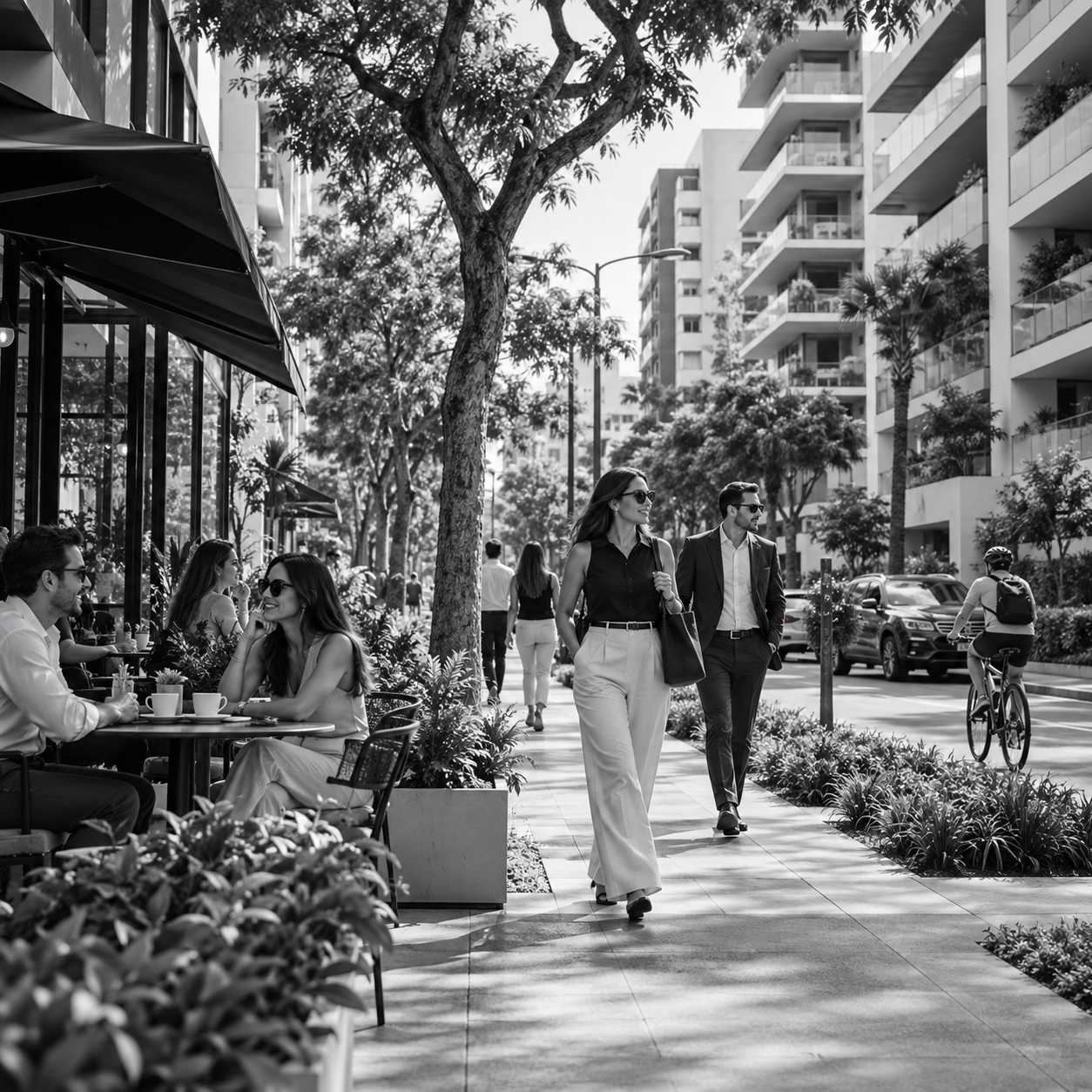Escena conceptual de vida urbana en una zona residencial