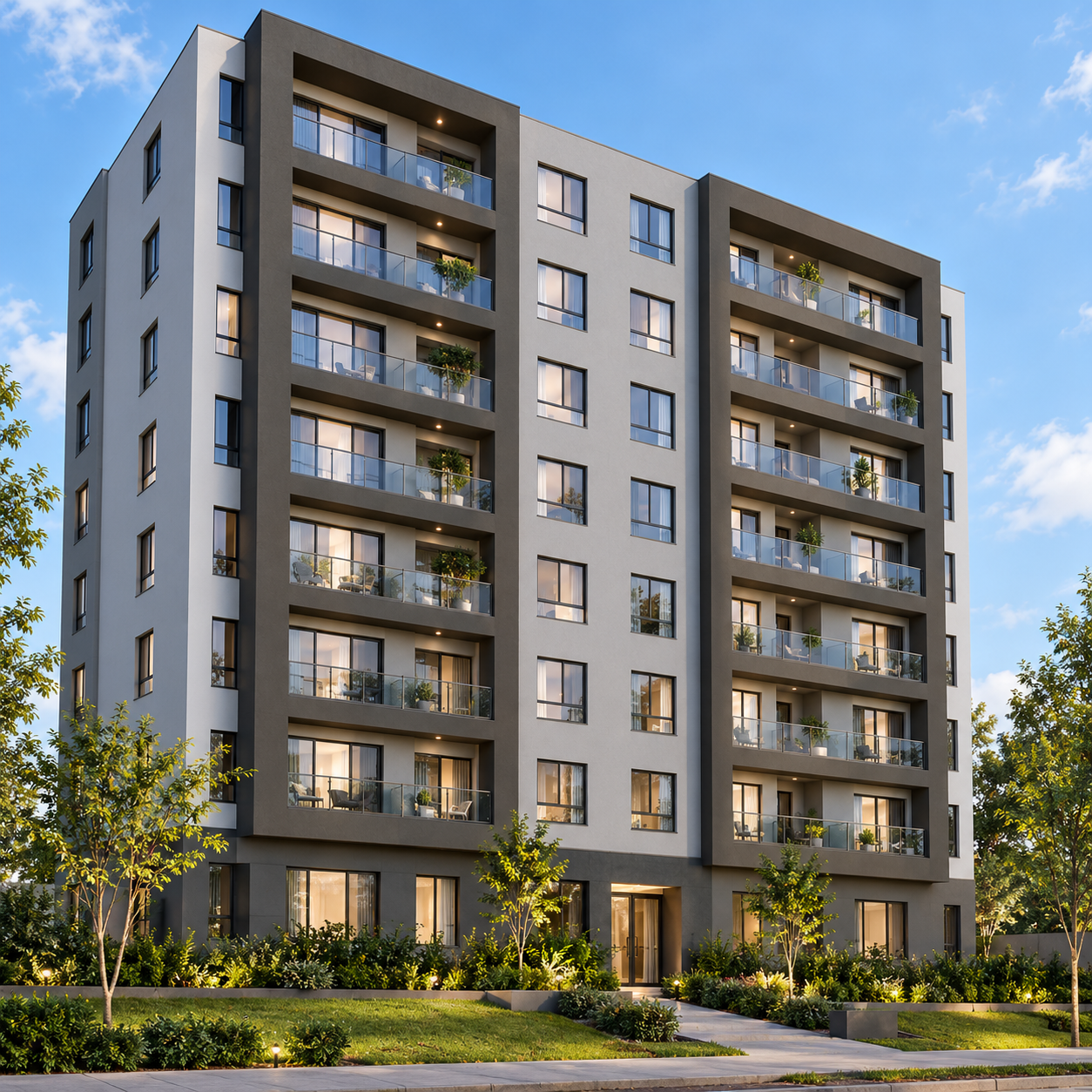 Imagen conceptual de un edificio residencial de ocho pisos en Monterrico